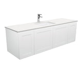 Fienza Sarah Crystal Pure Mila Shaker Wall Hung Vanity No Handles Single Bowl (1 Taphole) 1500mm Silica Free Gloss White SC150M-SF