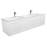 Fienza Sarah Crystal Pure Mila Shaker Wall Hung Vanity No Handles Double Bowl (1 Taphole) 1800mm Silica Free Gloss White SC180MD-SF