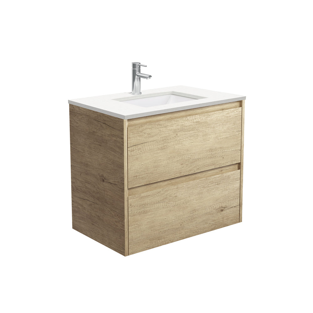 Fienza Sarah Crystal Pure Amato Wall Hung Vanity (1 Taphole) 750mm Silica Free Scandi Oak SC75BS-SF