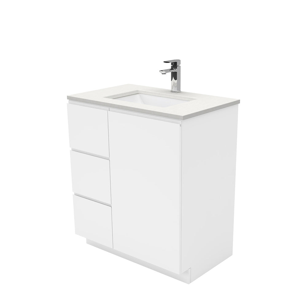 Fienza Sarah Crystal Pure Fingerpull On Kickboard Vanity Left Drawers (1 Taphole) 750mm Silica Free Gloss White SC75CL-SF