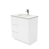 Fienza Sarah Crystal Pure Fingerpull On Kickboard Vanity Left Drawers (1 Taphole) 750mm Silica Free Gloss White SC75CL-SF