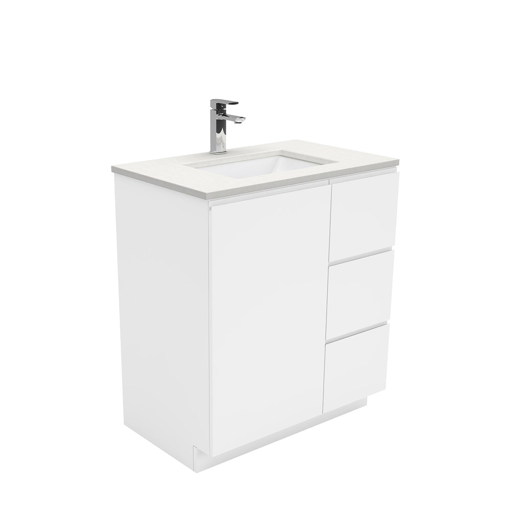 Fienza Sarah Crystal Pure Fingerpull On Kickboard Vanity Right Drawers (1 Taphole) 750mm Silica Free Gloss White SC75CR-SF