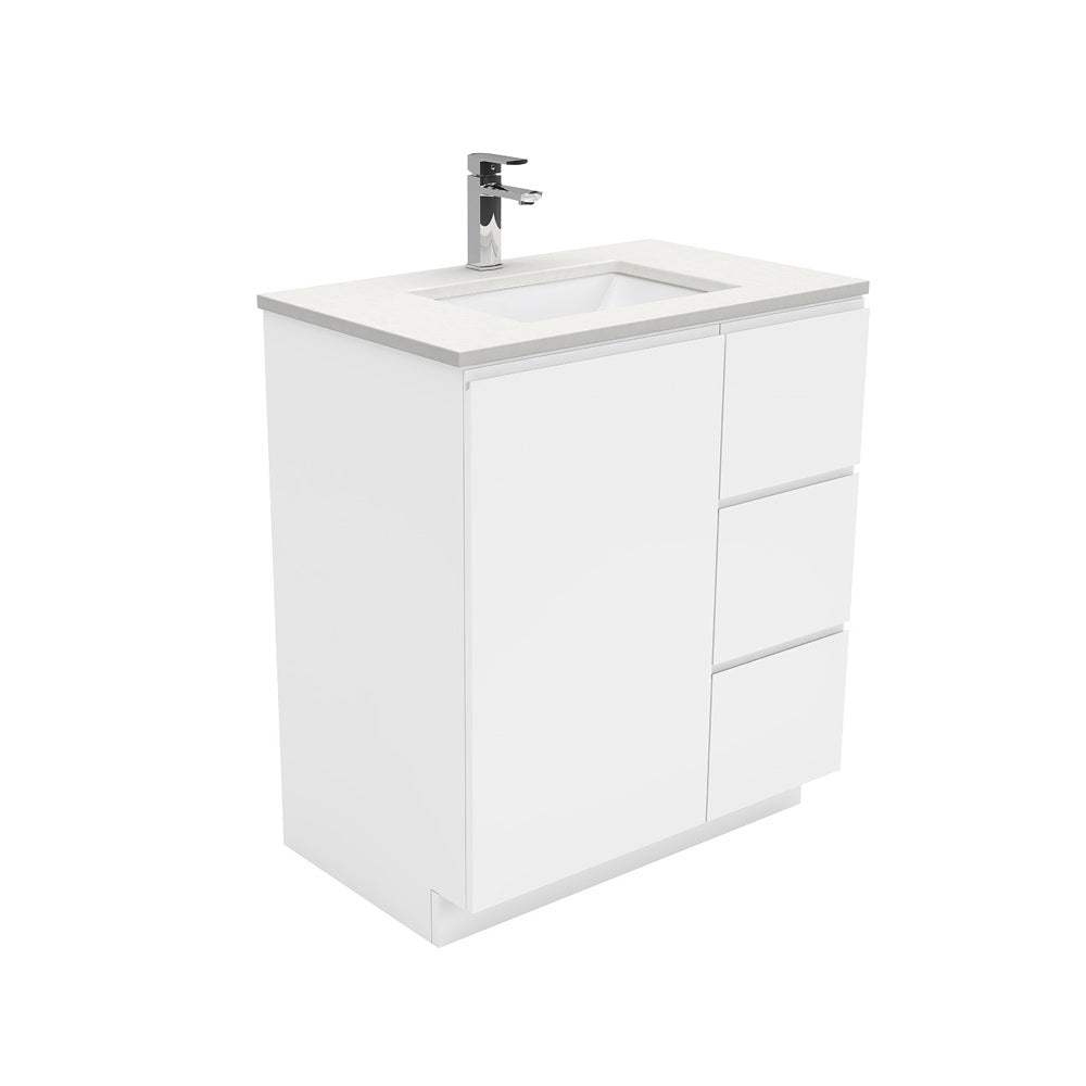 Fienza Sarah Fingerpull On Kickboard Vanity 750mm Right Silica Free (No Taphole) White / Crystal Pure Top SC75CR-0-SF