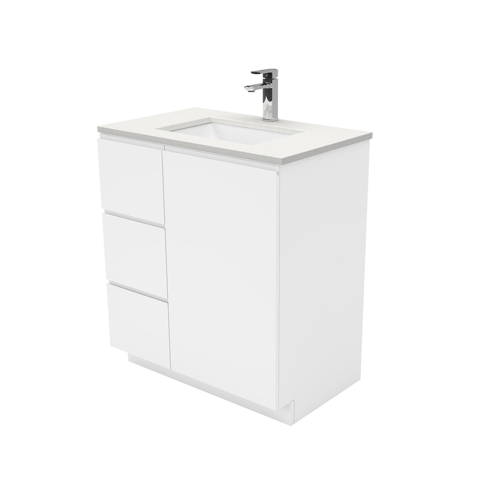 Fienza Sarah Fingerpull On Kickboard Vanity 750mm Left Silica Free (No Taphole) White / Crystal Pure Top SC75CL-0-SF