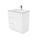 Fienza Sarah Fingerpull On Kickboard Vanity 750mm Left Silica Free (No Taphole) White / Crystal Pure Top SC75CL-0-SF