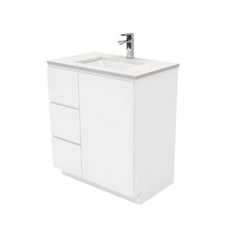 Fienza Sarah Fingerpull On Kickboard Vanity 750mm Left Silica Free (No Taphole) White / Crystal Pure Top SC75CL-0-SF