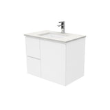 Fienza Sarah Fingerpull Wall Hung Vanity 750mm Left Silica Free (No Taphole) White / Crystal Pure Top SC75FL-0-SF