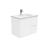 Fienza Sarah Crystal Pure Fingerpull Wall Hung Vanity Right Drawers (1 Taphole) 750mm Silica Free Gloss White SC75FR-SF