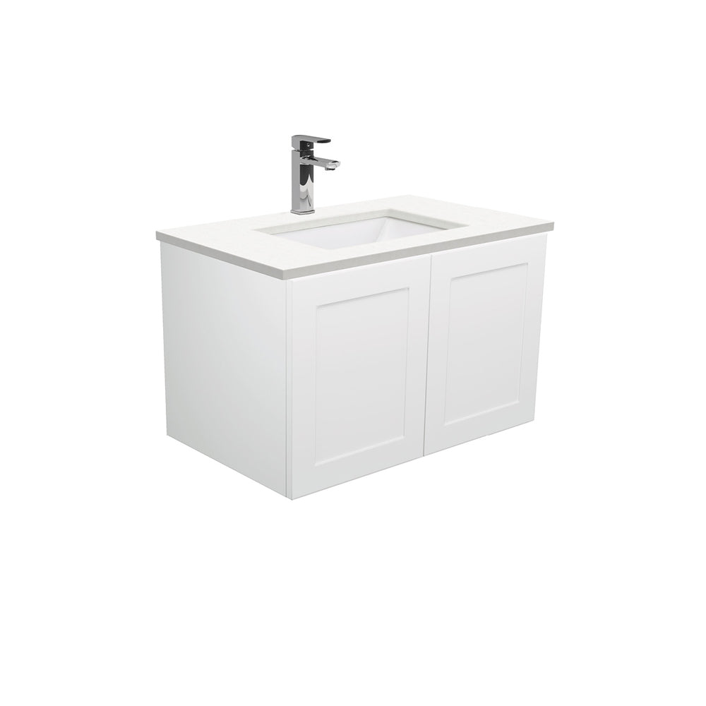 Fienza Sarah Crystal Pure Mila Shaker Wal Wall Hung Vanity No Handles Left Drawers (1 Taphole) 750mm Silica Free Gloss White SC75ML-SF