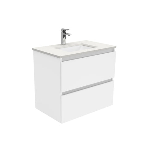 Fienza Sarah Crystal Pure Quest Wall Hung Vanity (1 Taphole) 750mm Silica Free Gloss White SC75Q-SF