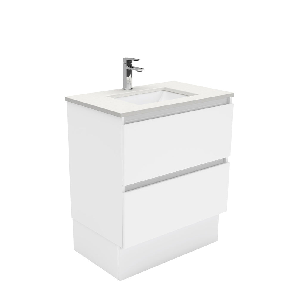 Fienza Sarah Crystal Pure Quest On Kickboard Vanity (1 Taphole) 750mm Silica Free Gloss White SC75QK-SF
