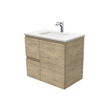 Fienza Sarah Edge Wall Hung Vanity 750mm Left Silica Free (No Taphole) Scandi Oak / Crystal Pure Top SC75SL-0-SF