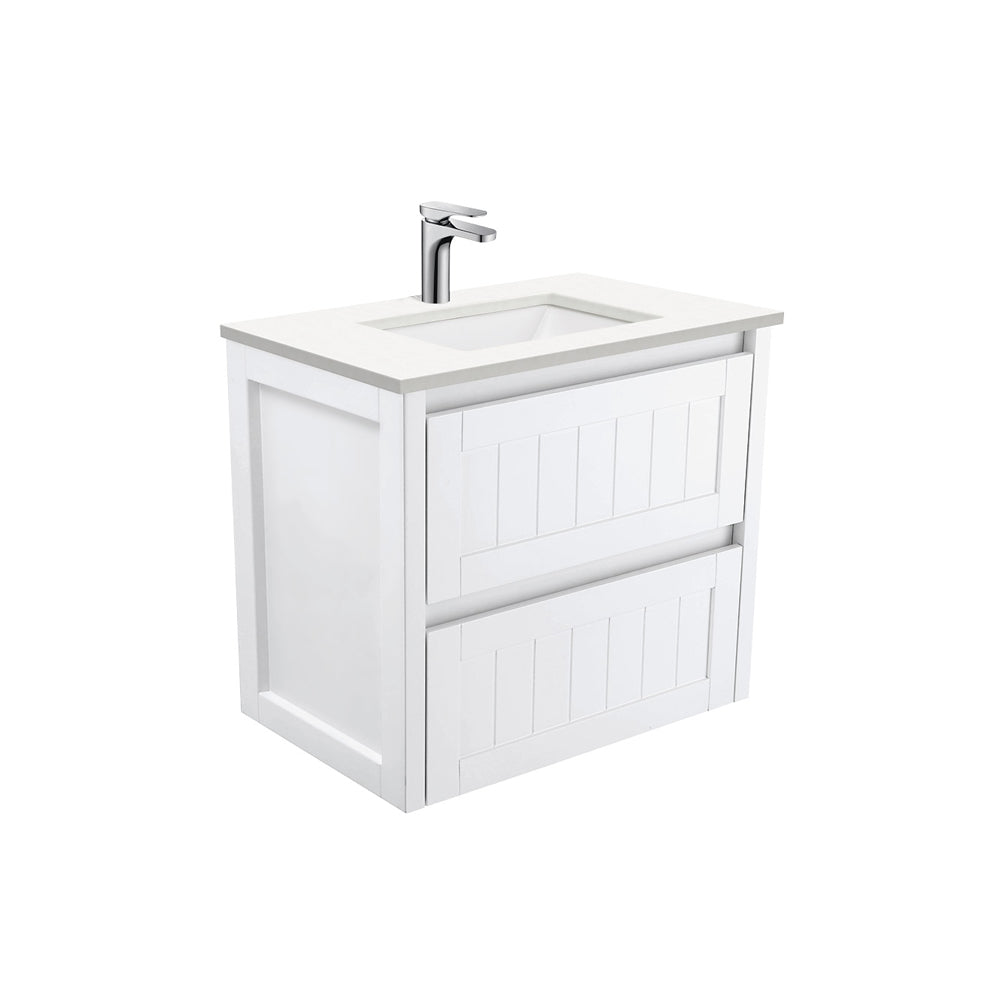Fienza Sarah Crystal Pure Hampton Wall Hung Vanity (1 Taphole) 750mm Silica Free Satin White SC75T-SF