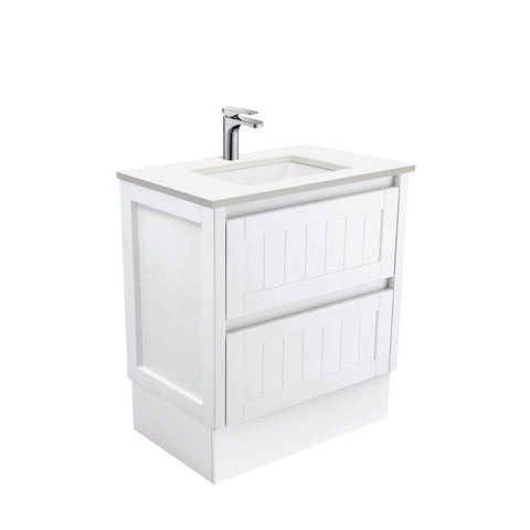 Fienza Sarah Hampton On Kickboard Vanity 750mm Silica Free (No Taphole) White / Crystal Pure Top SC75TK-0-SF
