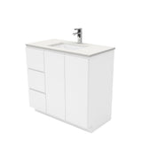 Fienza Sarah Fingerpull On Kickboard Vanity 900mm Left Silica Free (No Taphole) White / Crystal Pure Top SC90CL-0-SF