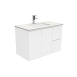 Fienza Sarah Fingerpull Wall Hung Vanity 900mm Right Silica Free (No Taphole) White / Crystal Pure Top SC90FR-0-SF
