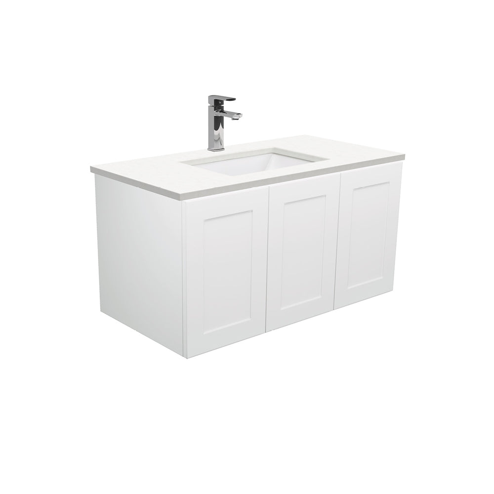 Fienza Sarah Crystal Pure Mila Shaker Wall Hung Vanity No Handles Left Drawers (1 Taphole) 900mm Silica Free Gloss White SC90ML-SF