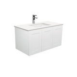 Fienza Sarah Crystal Pure Mila Shaker Wall Hung Vanity No Handles Left Drawers (1 Taphole) 900mm Silica Free Gloss White SC90ML-SF