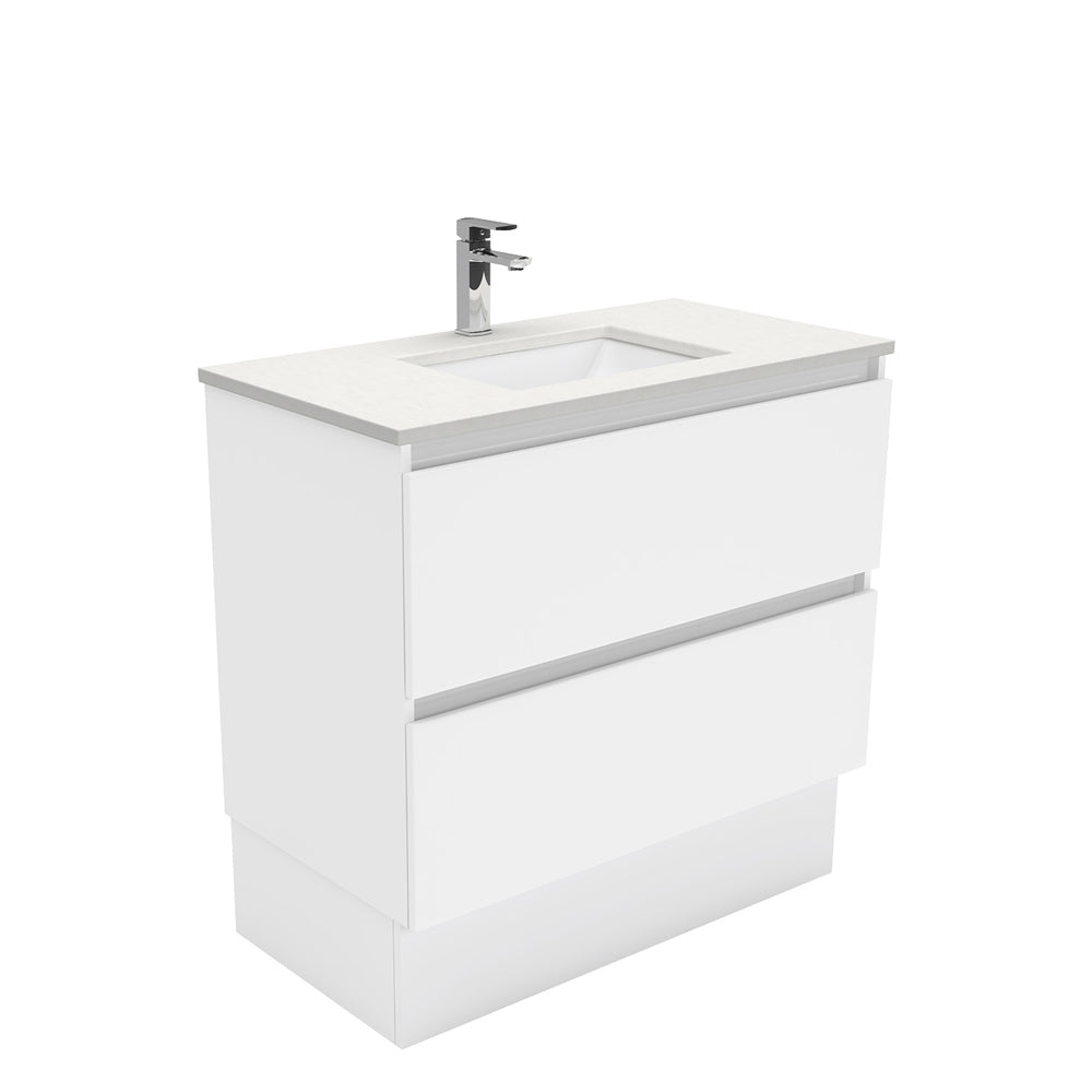 Fienza Sarah Quest On Kickboard Vanity 900mm 2 Drawers Silica Free (No Taphole) White / Crystal Pure Top SC90QK-0-SF
