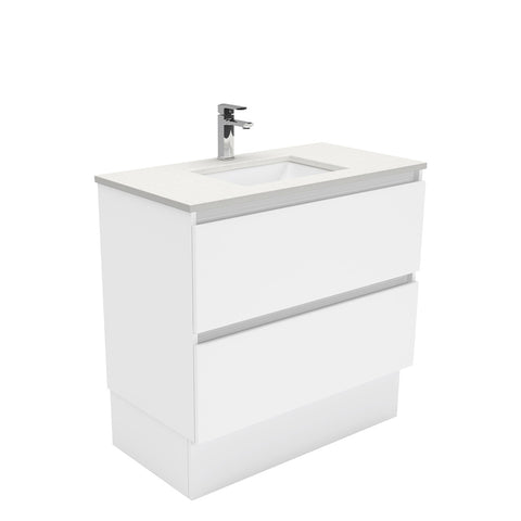 Fienza Sarah Quest On Kickboard Vanity 900mm 2 Drawers Silica Free (No Taphole) White / Crystal Pure Top SC90QK-0-SF