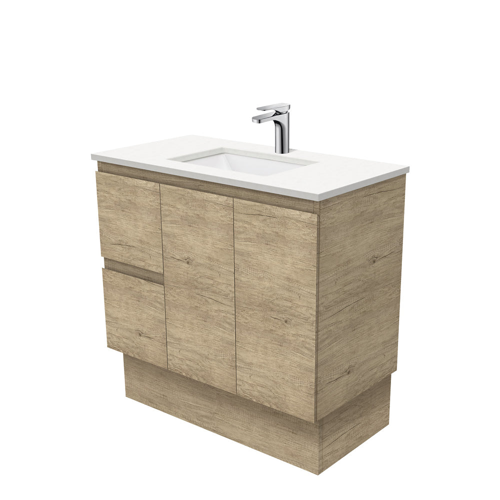 Fienza Sarah Crystal Pure Edge On Kickboard Vanity Left Drawers (1 Taphole) 900mm Silica Free Scandi Oak SC90SKL-SF