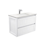 Fienza Sarah Hampton Wall Hung Vanity 900mm Silica Free (No Taphole) White / Crystal Pure Top SC90T-0-SF