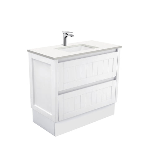 Fienza Sarah Hampton On Kickboard Vanity 900mm Silica Free (No Taphole) White / Crystal Pure Top SC90TK-0-SF