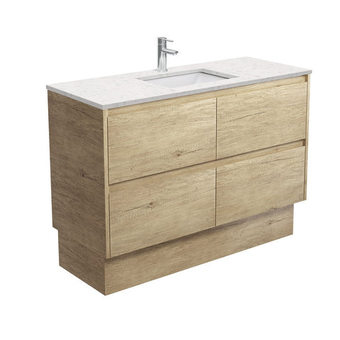 Fienza Sarah Bianco Marble Amato On Kickboard Vanity (1 Taphole) 1200mm Silica Free Scandi Oak SI120BSK-SF