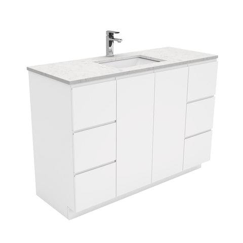 Fienza Sarah Bianco Marble Fingerpull On Kickboard Vanity (1 Taphole) 1200mm Silica Free Gloss White SI120C-SF