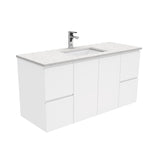 Fienza Sarah Bianco Marble Fingerpull Wall Hung Vanity (1 Taphole) 1200mm Silica Free Gloss White SI120F-SF
