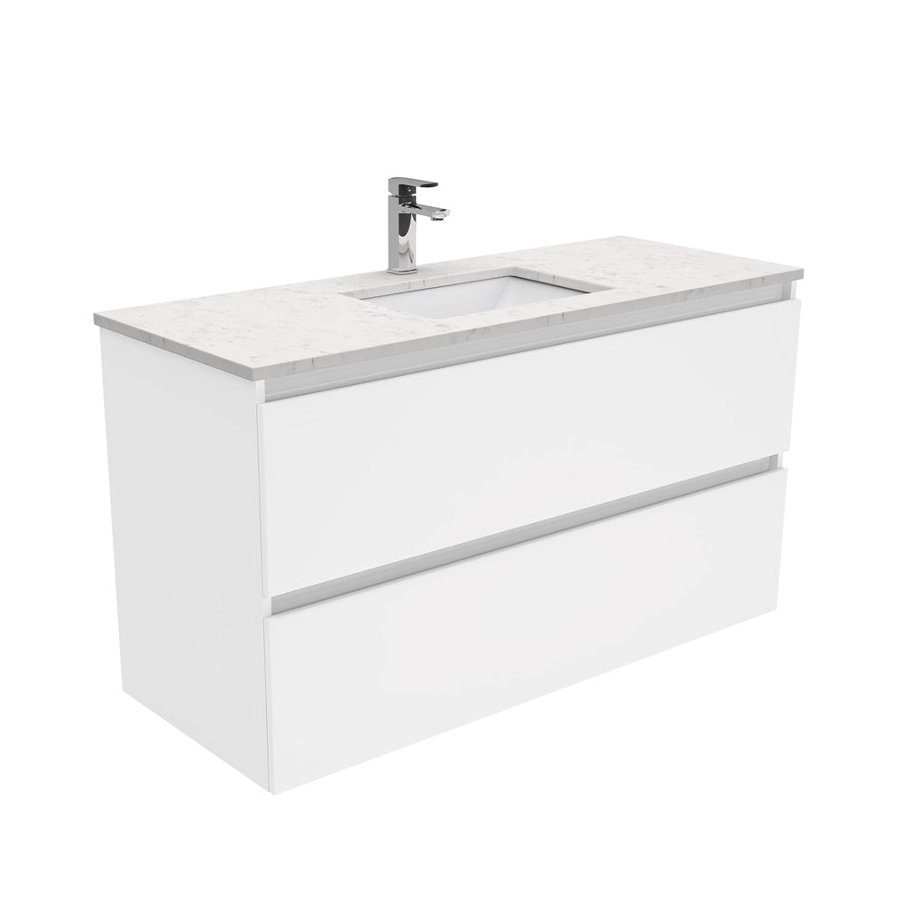 Fienza Sarah Bianco Marble Quest Wall Hung Vanity (1 Taphole) 1200mm Silica Free Gloss White SI120Q-SF
