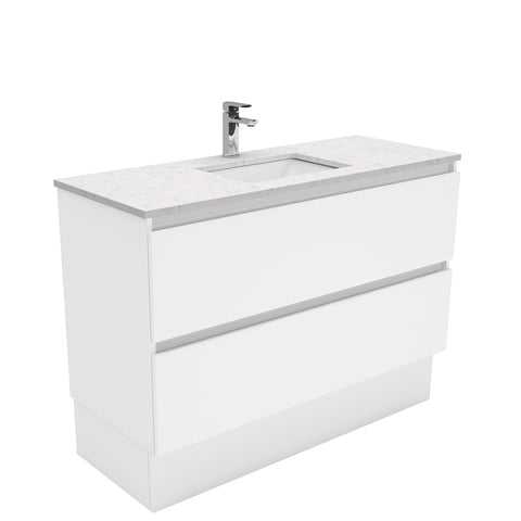 Fienza Sarah Bianco Marble Quest On Kickboard Vanity (1 Taphole) 1200mm Silica Free Gloss White SI120QK-SF