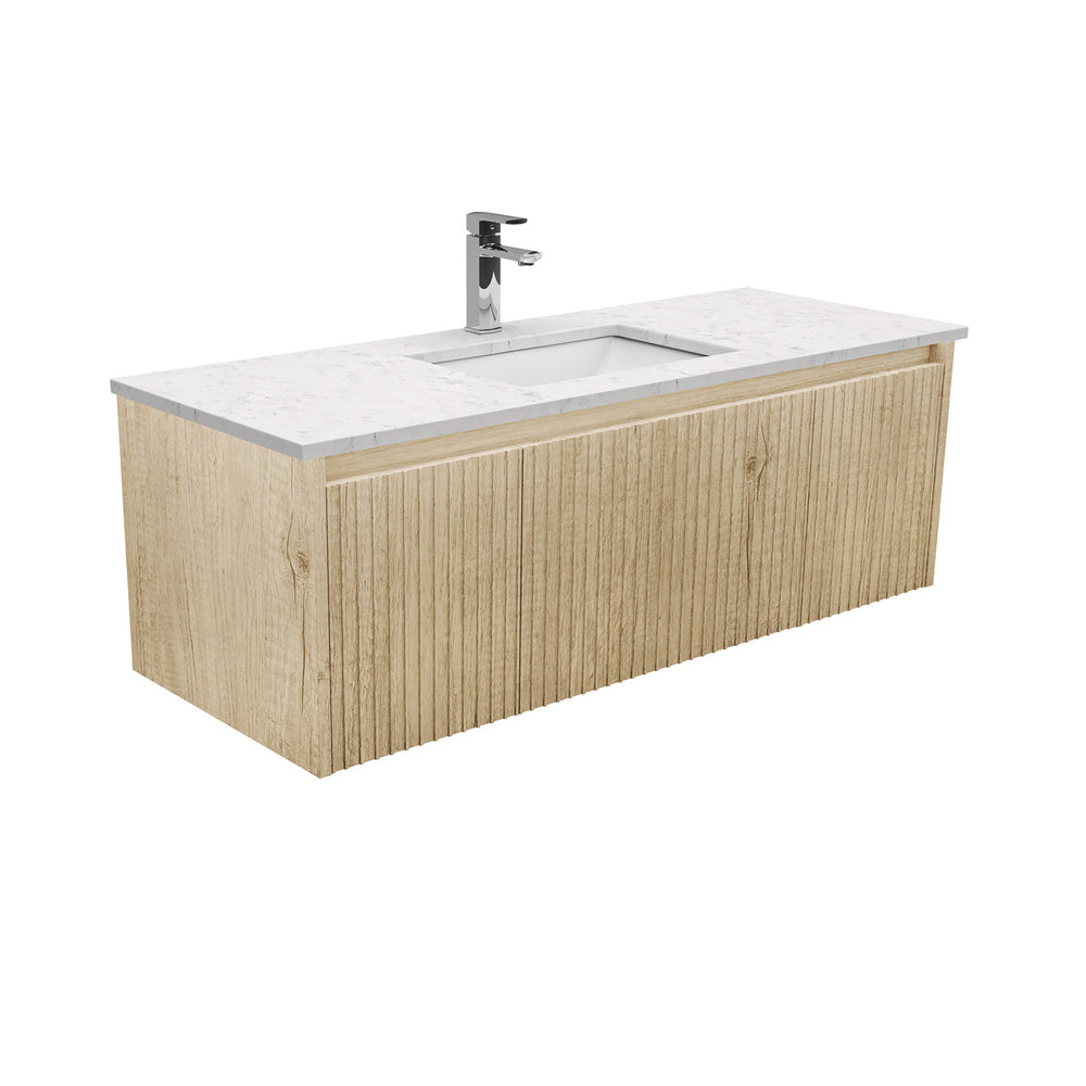 Fienza Sarah Bianco Marble Alina Wall Hung Vanity 1 Door (1 Taphole) 1200mm Silica Free Scandi Oak SI120RSC-SF
