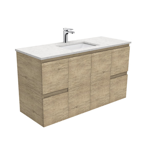 Fienza Sarah Bianco Marble Edge Wall Hung Vanity (1 Taphole) 1200mm Silica Free Scandi Oak SI120S-SF