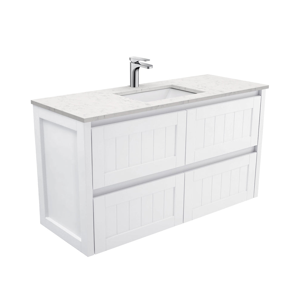 Fienza Sarah Bianco Marble Hampton Wall Hung Vanity (1 Taphole) 1200mm Silica Free Gloss White SI120T-SF