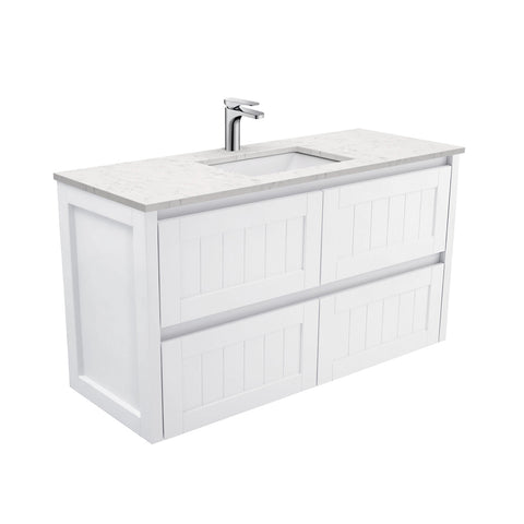 Fienza Sarah Bianco Marble Hampton Wall Hung Vanity (1 Taphole) 1200mm Silica Free Gloss White SI120T-SF