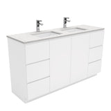 Fienza Sarah Bianco Marble Fingerpull On Kickboard Vanity Double Bowl (1 Taphole) 1500mm Silica Free Gloss White SI150CD-SF
