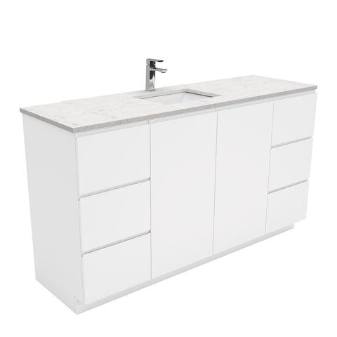 Fienza Sarah Bianco Marble Fingerpull On Kickboard Vanity Single Bowl (1 Taphole) 1500mm Silica Free Gloss White SI150CS-SF