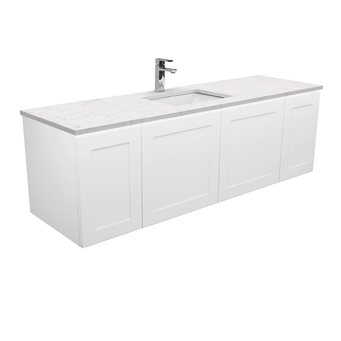 Fienza Sarah Bianco Marble Mila Shaker Wall Hung Vanity No Handles Single Bowl (1 Taphole) 1500mm Silica Free Gloss White SI150M-SF