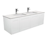 Fienza Sarah Bianco Marble Mila Shaker Wall Hung Vanity No Handles Double Bowl (1 Taphole) 1500mm Silica Free Gloss White SI150MD-SF