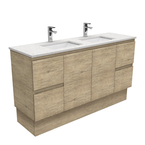 Fienza Sarah Bianco Marble Edge On Kickboard Vanity Double Bowl (1 Taphole) 1500mm Silica Free Scandi Oak SI150SKD-SF