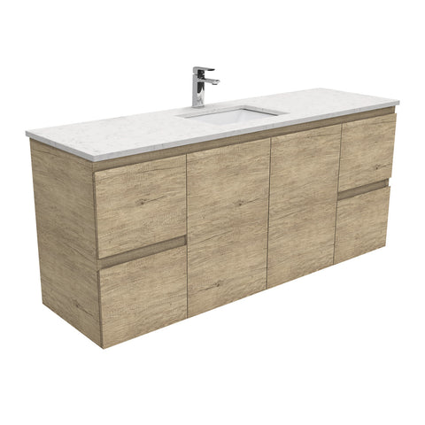 Fienza Sarah Bianco Marble Edge Wall Hung Vanity Single Bowl (1 Taphole) 1500mm Silica Free Scandi Oak SI150SS-SF