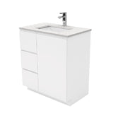 Fienza Sarah Bianco Marble Fingerpull On Kickboard Vanity Left Drawers (1 Taphole) 750mm Silica Free Gloss White SI75CL-SF