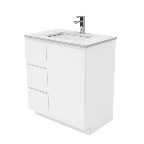 Fienza Sarah Bianco Marble Fingerpull On Kickboard Vanity Left Drawers (1 Taphole) 750mm Silica Free Gloss White SI75CL-SF