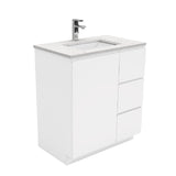 Fienza Sarah Bianco Marble Fingerpull On Kickboard Vanity Right Drawers (1 Taphole) 750mm Silica Free Gloss White SI75CR-SF