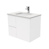 Fienza Sarah Bianco Marble Fingerpull Wall Hung Vanity Left Drawers (1 Taphole) 750mm Silica Free Gloss White SI75FL-SF