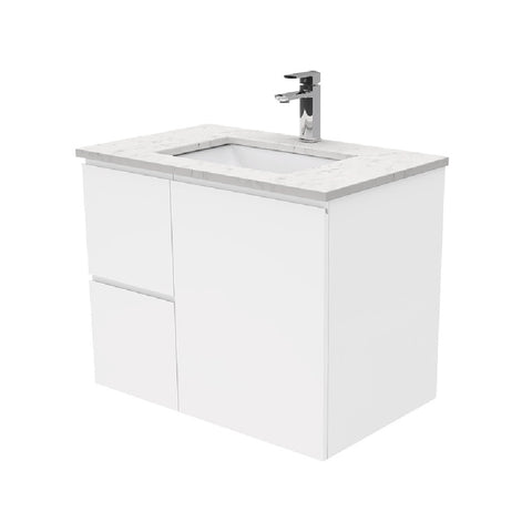 Fienza Sarah Bianco Marble Fingerpull Wall Hung Vanity Left Drawers (1 Taphole) 750mm Silica Free Gloss White SI75FL-SF