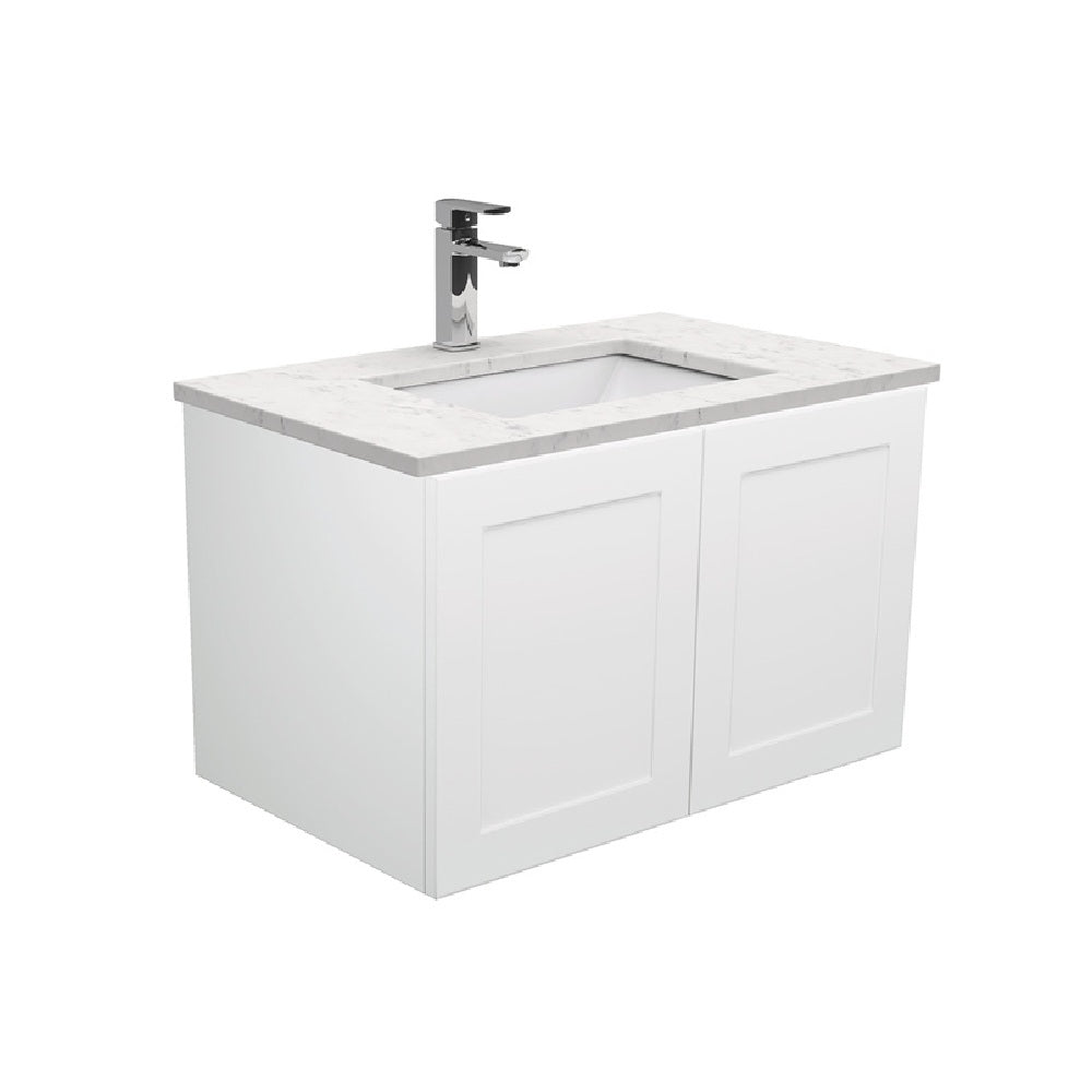 Fienza Sarah Bianco Marble Mila Shaker Wall Hung Vanity No Handles Left Drawers (1 Taphole) 750mm Silica Free Gloss White SI75ML-SF