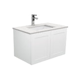 Fienza Sarah Bianco Marble Mila Shaker Wall Hung Vanity No Handles Left Drawers (1 Taphole) 750mm Silica Free Gloss White SI75ML-SF