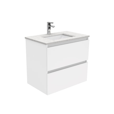 Fienza Sarah Bianco Marble Quest Wall Hung Vanity (1 Taphole) 750mm Silica Free Gloss White SI75Q-SF